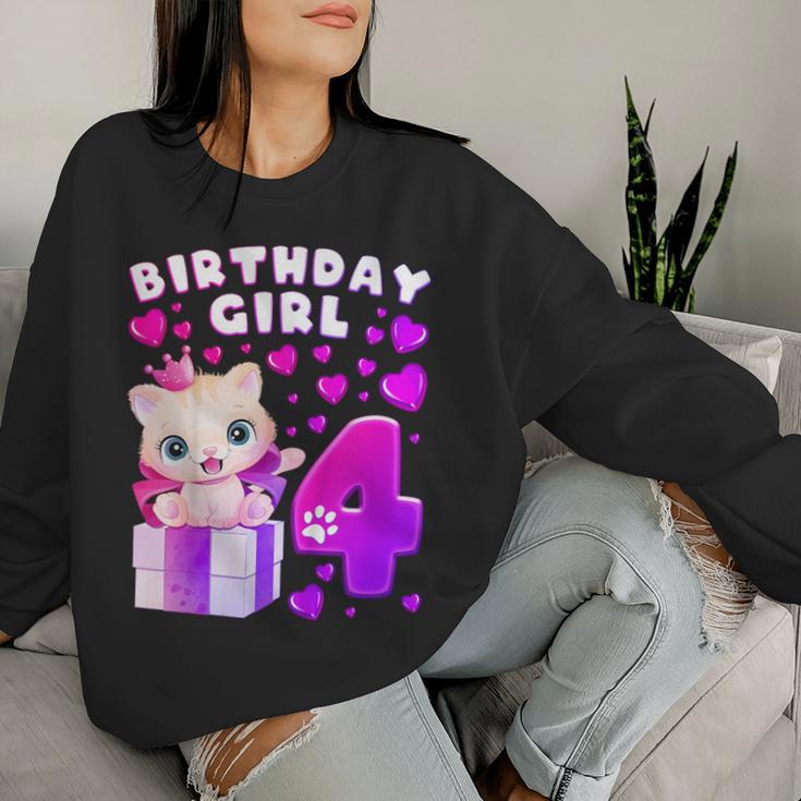 キッズ 4歳の誕生日、4歳の女の子、子猫、番号4 レディーススウェットシャツ 彼女への贈り物