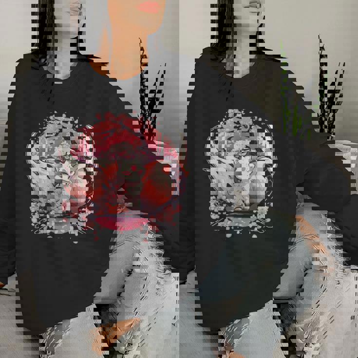 キツネ キツネ 九尾キツネ 桜花 レディーススウェットシャツ 彼女への贈り物