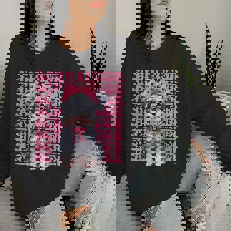 コケット リボン シュナウザー 女の子 犬 ママ 母の日 ピンク レディーススウェットシャツ 彼女への贈り物