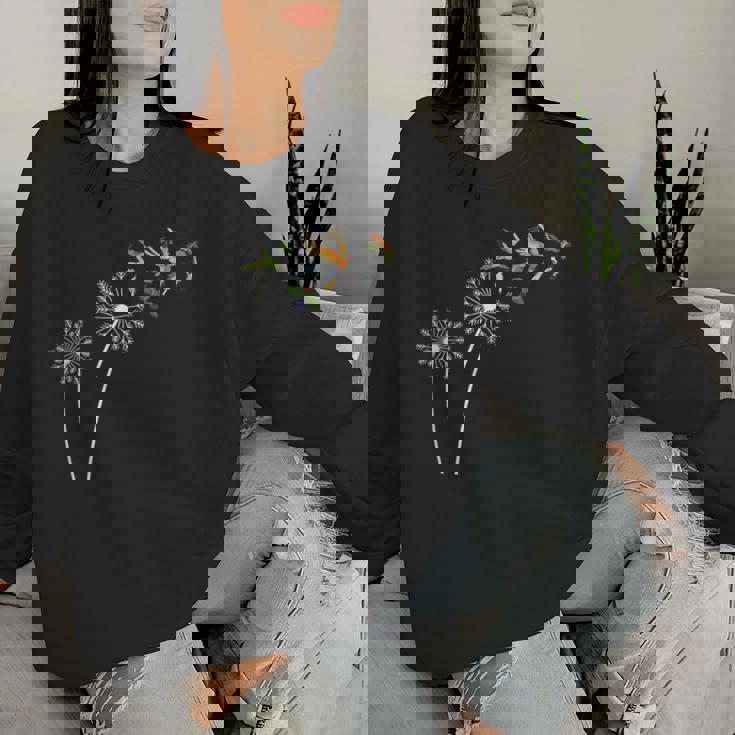 タンポポの花 インコ 鳥好き レディーススウェットシャツ 彼女への贈り物