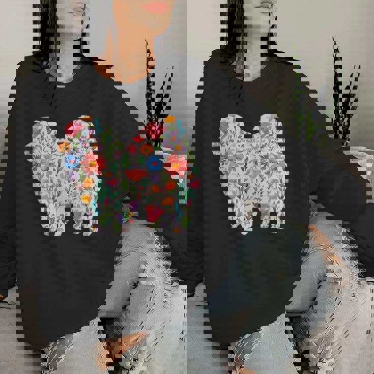 チャウチャウ 水彩 花 デザイン レディーススウェットシャツ 彼女への贈り物