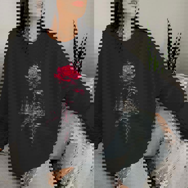 バラ 花 イラスト グラフィック 抽象 ピクセルアート バラ レディーススウェットシャツ 彼女への贈り物