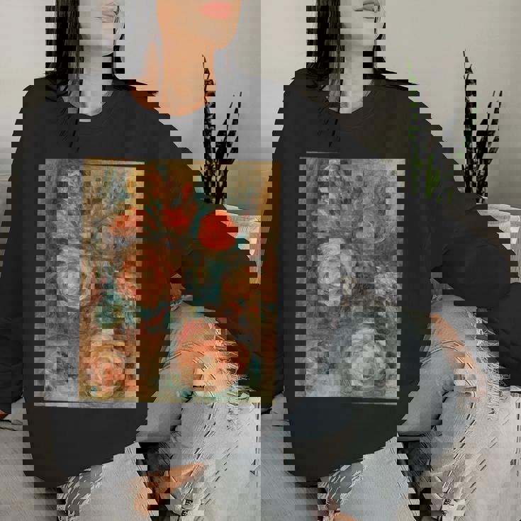 バラの花束 ルノワール 印象派 カラフル絵画 レディーススウェットシャツ 彼女への贈り物