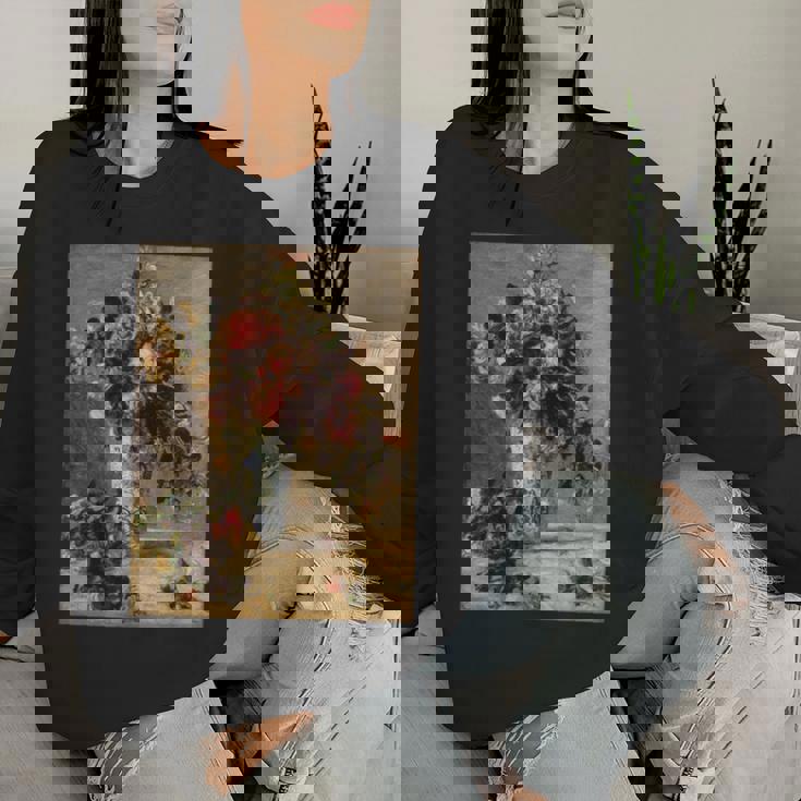 ピエール・オーギュスト ルノワールのバラとジャスミン デルフト花瓶 長袖tシャツ レディーススウェットシャツ 彼女への贈り物