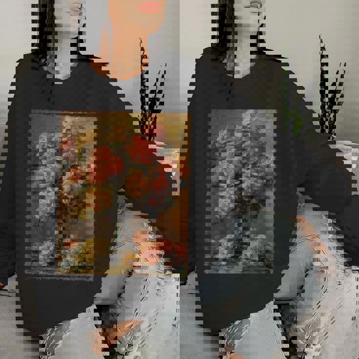 ピエール・オーギュスト・ルノワール作「花瓶の中のバラ」 ガーデンフラワー レディーススウェットシャツ 彼女への贈り物