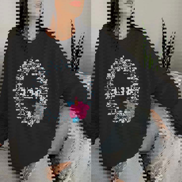 フラダンス フラ レッスン用 アロハ トロピカル ハワイ ハイビスカス かわいい 花 ハワイアン 人気 黒 南国 レディーススウェットシャツ 彼女への贈り物