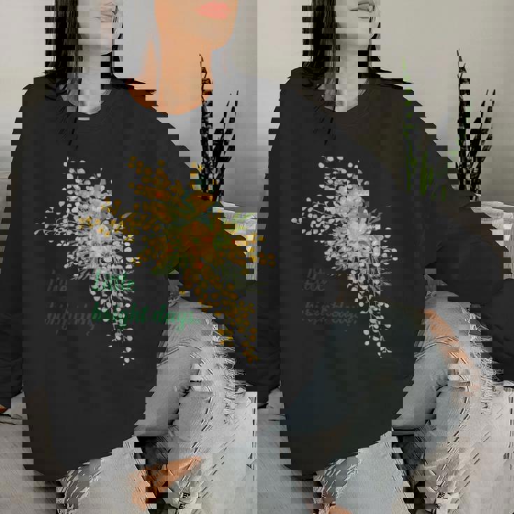 ミモザ 花柄 Little Bright Days ナチュラル 春カラー フラワーデザイン 長袖tシャツ レディーススウェットシャツ 彼女への贈り物