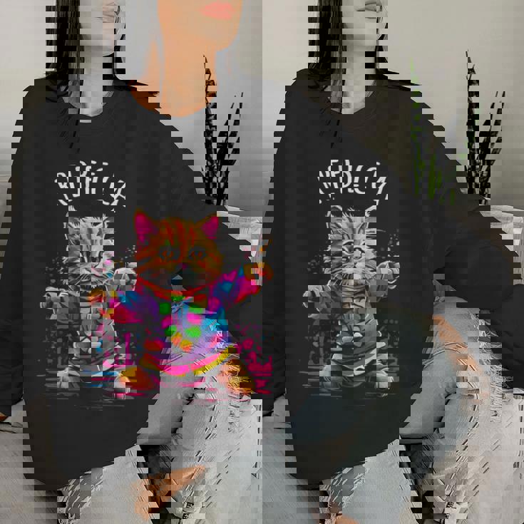 レベッカ 踊る子猫デザイン 女の子 名前 レベッカ レディーススウェットシャツ 彼女への贈り物