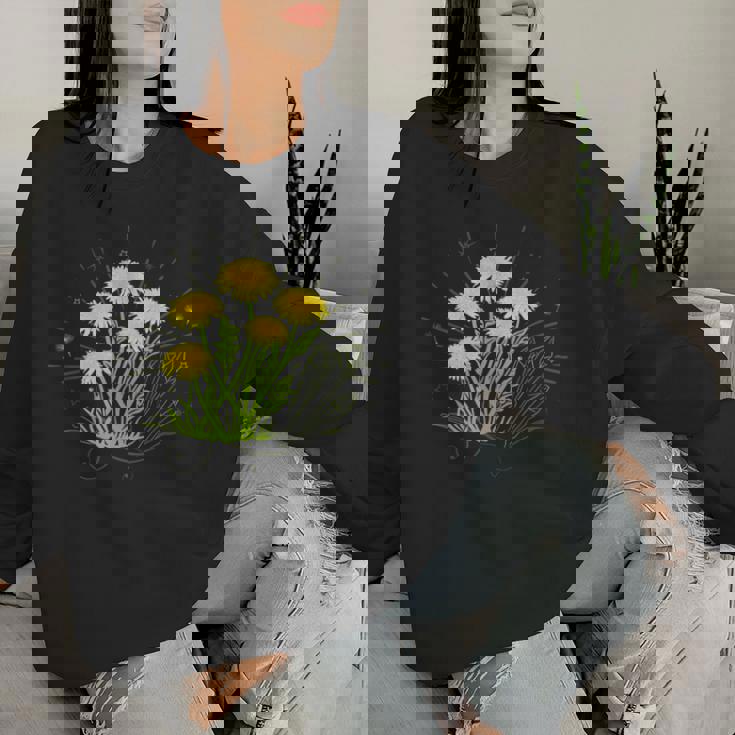 星と水晶の先端の夏の花とタンポポ レディーススウェットシャツ 彼女への贈り物