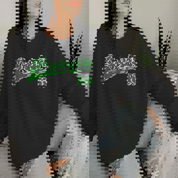 緑寿祝い 野球 野球好き 野球ユニフォーム風 Rokuju 文字 父 母 男性 女性 66歳 誕生日 前後プリント 長袖tシャツ レディーススウェットシャツ 彼女への贈り物