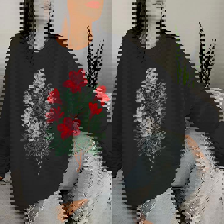 美しいツツジの花のイラストブルーム植物愛好家 長袖tシャツ レディーススウェットシャツ 彼女への贈り物