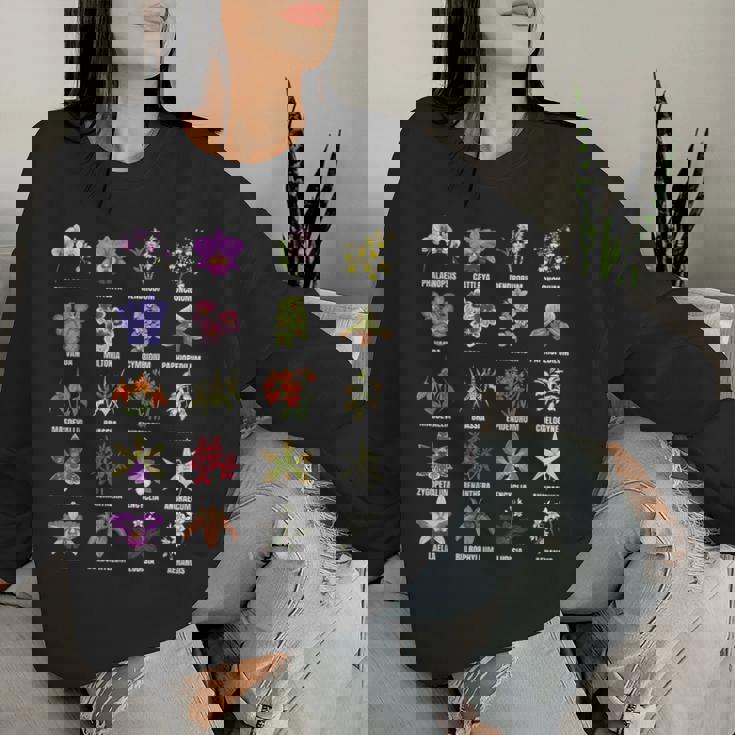 蘭の花の種類植物チャートガイド レディーススウェットシャツ 彼女への贈り物