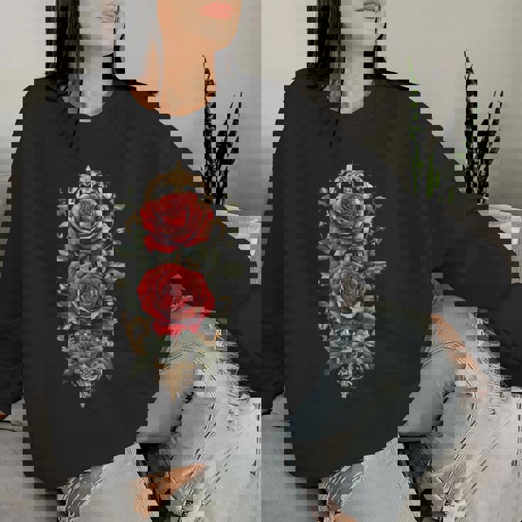 赤いバラ 花 ボタニスト 庭の花 赤いバラ 長袖tシャツ レディーススウェットシャツ 彼女への贈り物