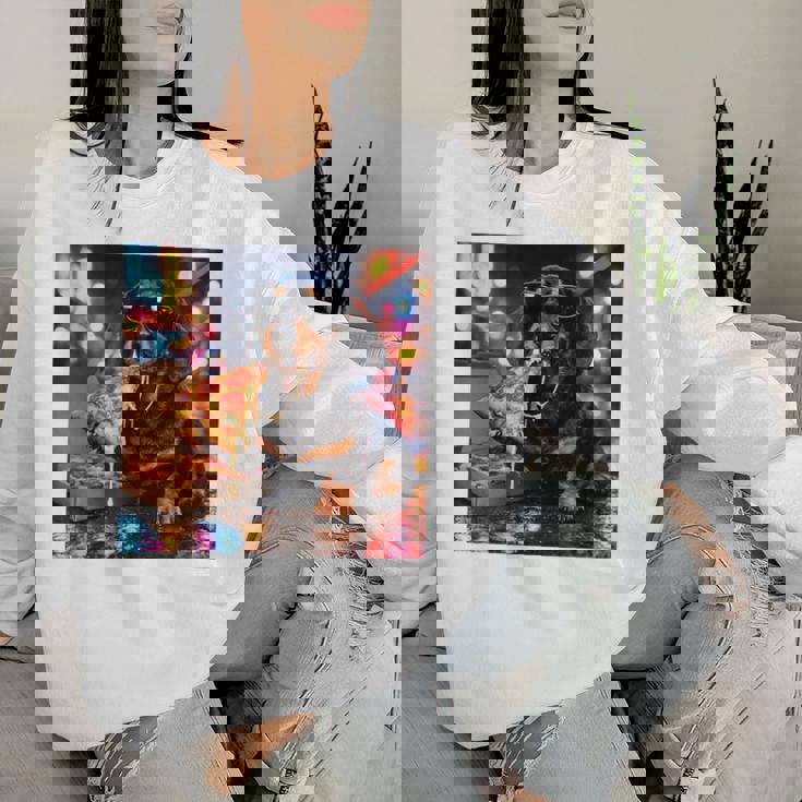 かわいい ダックスフンド 犬 ピザ 面白い 男の子 女の子 コスチューム 大人 ミーム レディーススウェットシャツ 彼女への贈り物