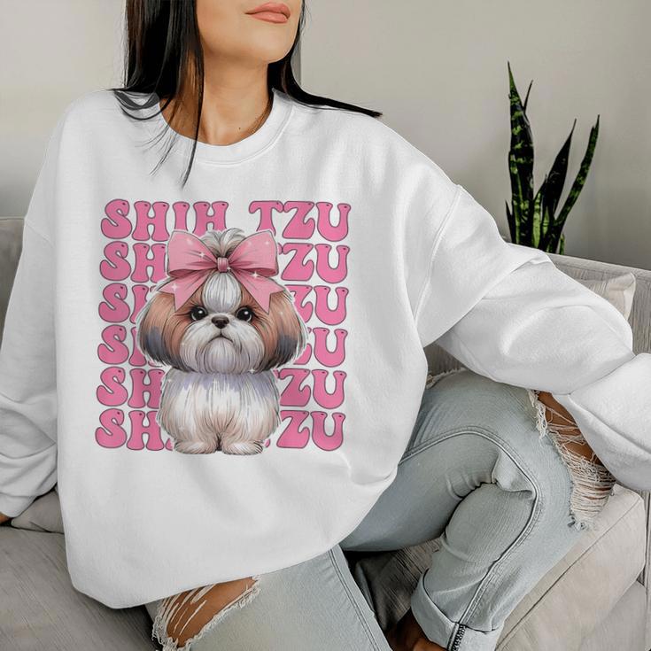 コケット 弓 シーズー 女の子 犬 ママ 母の日 ピンク レディーススウェットシャツ 彼女への贈り物
