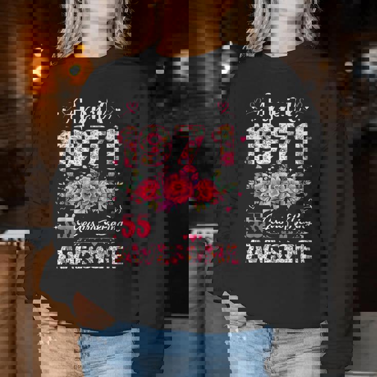 55歳 1971年4月 花柄 55歳 誕生日 男性 女性 レディーススウェットシャツ 面白い贈り物