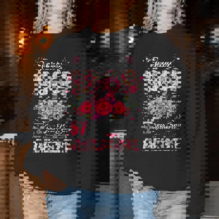 57歳 1969年2月 花柄 57歳 誕生日 男性 女性 レディーススウェットシャツ 面白い贈り物