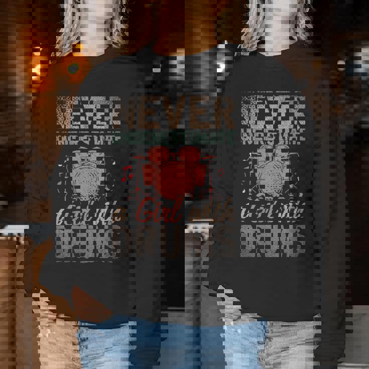 Baterista Instrumento Musical Chica Amante De La Batería Cuello Sudadera Mujer Regalos divertidos