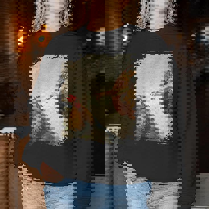 Creation Of Chicken Adam クラシック ミケランジェロ ニワトリ ファニー レディーススウェットシャツ 面白い贈り物