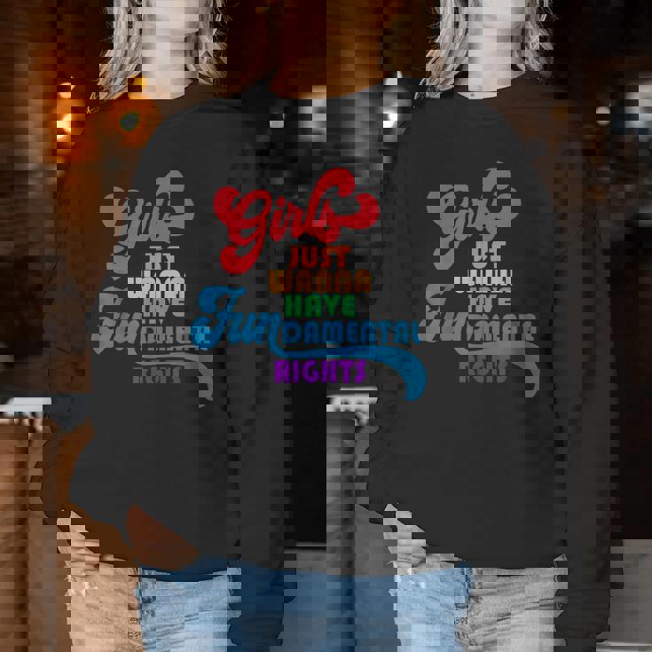Girls Just Wanna Have Fundamental Rights カラフル レインボー レディーススウェットシャツ 面白い贈り物