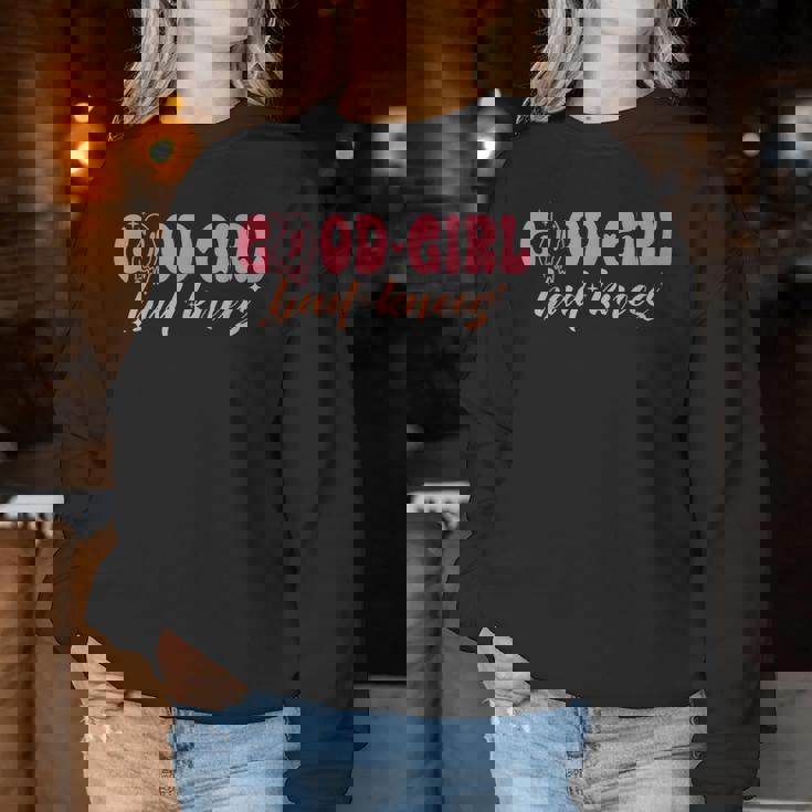 Good Girl Bad Knees 面白い 関係 膝の問題 ジョーク レディーススウェットシャツ 面白い贈り物