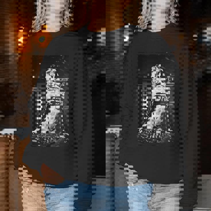 Hot Girl Edm シャツ メンズ セクシー ブロンド Dj レイブ B&W 長袖tシャツ レディーススウェットシャツ 面白い贈り物