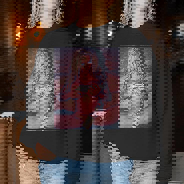 Hot Girl On ピストルを持つ少女 レディーススウェットシャツ 面白い贈り物