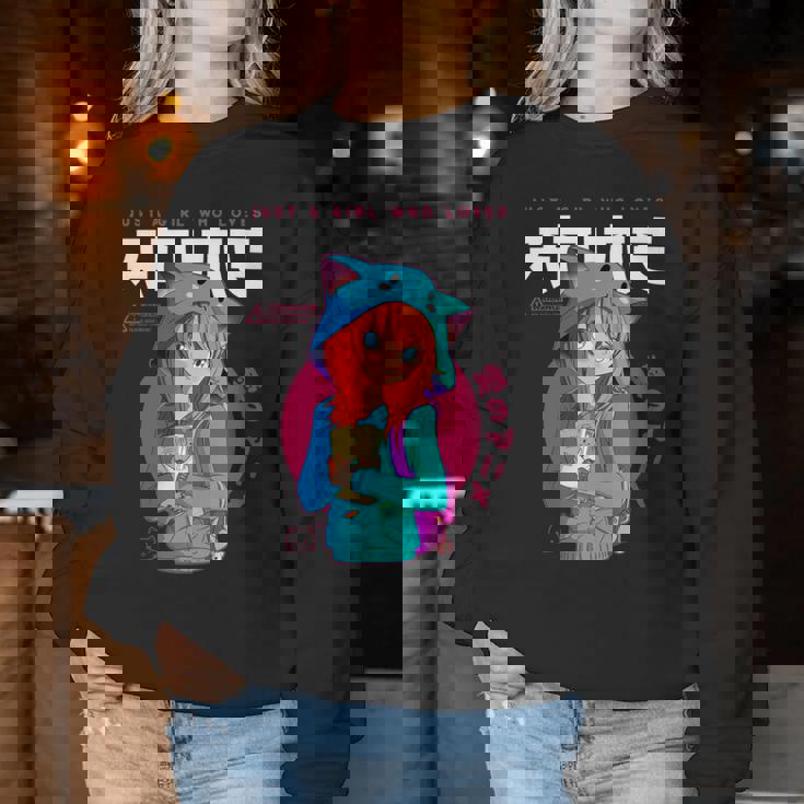 Just A Girl Loves アニメ ラーメン スケッチ オタク少女アニメ 長袖tシャツ レディーススウェットシャツ 面白い贈り物