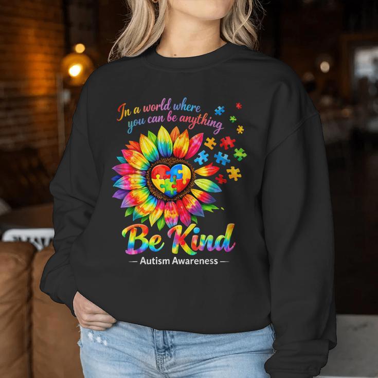 Be Kind Autism Puzzle Colorful Sunflower Autism Awareness Women Sweatshirt Funny Gifts