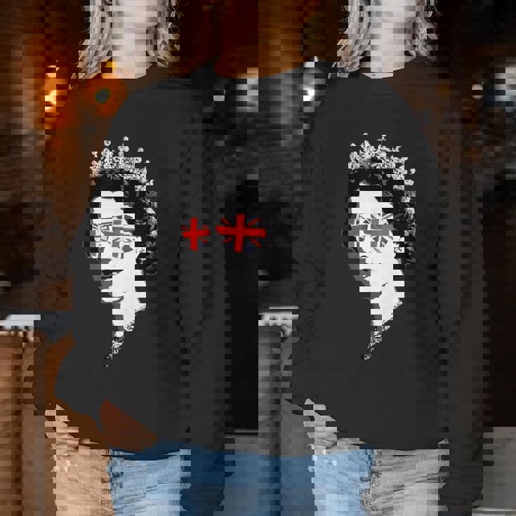 Queen Elizabeth Iiunglasses British Crown エリザベス女王 Meme レディーススウェットシャツ 面白い贈り物