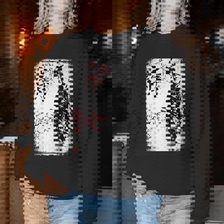 Samurai Giraffe Ninja Budo Japan Worrior Cherry Blosson レディーススウェットシャツ 面白い贈り物