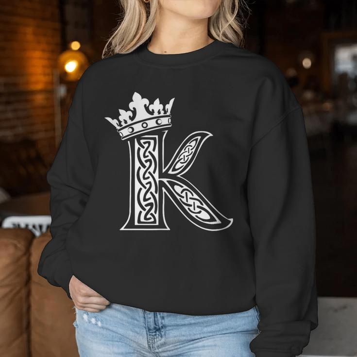 アルファベットtシャツ イニシャル文字 K & King Queen 王冠 レディーススウェットシャツ 面白い贈り物