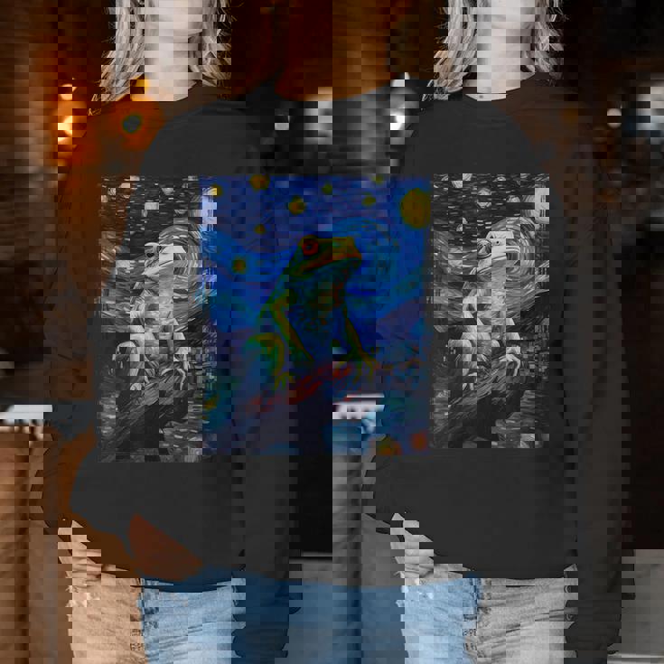 カエルキャッチャー 男の子 女の子 カエルハンター ゴッホ カエル レディーススウェットシャツ 面白い贈り物