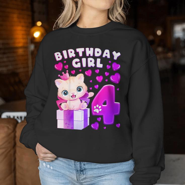 キッズ 4歳の誕生日、4歳の女の子、子猫、番号4 レディーススウェットシャツ 面白い贈り物