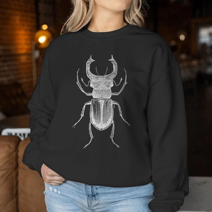 クワガタ愛好家と昆虫学者のためのヴィンテージ昆虫アート クールなクワガタ Cooltag Beetle レディーススウェットシャツ 面白い贈り物