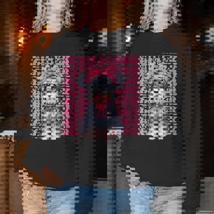 コケット リボン シュナウザー 女の子 犬 ママ 母の日 ピンク レディーススウェットシャツ 面白い贈り物