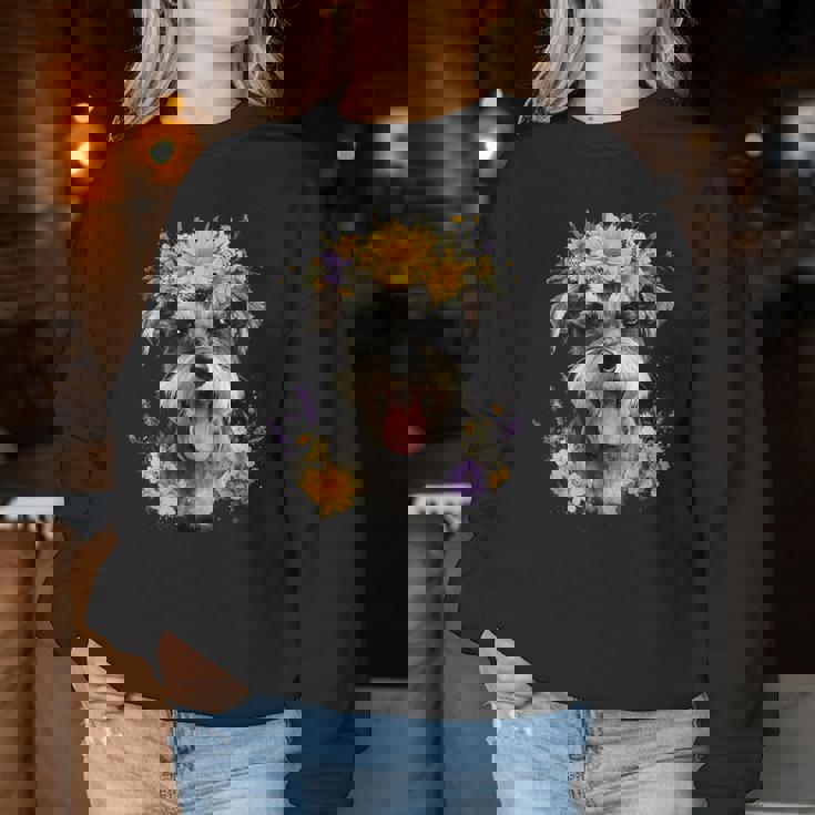 シュナウザー ママ 犬好き 母の日 レトロ 花 レディーススウェットシャツ 面白い贈り物