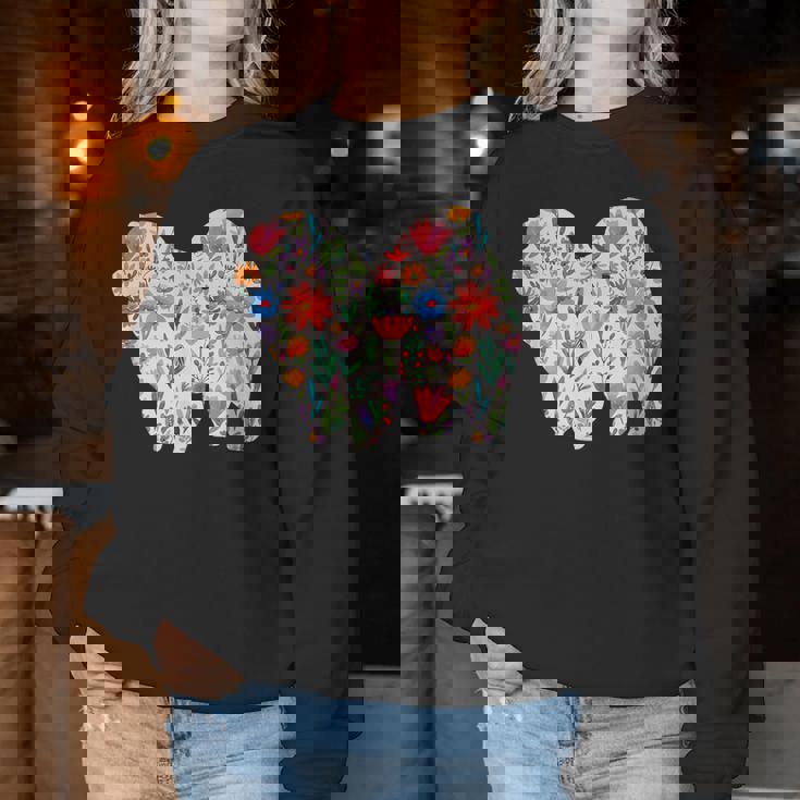 チャウチャウ 水彩 花 デザイン レディーススウェットシャツ 面白い贈り物