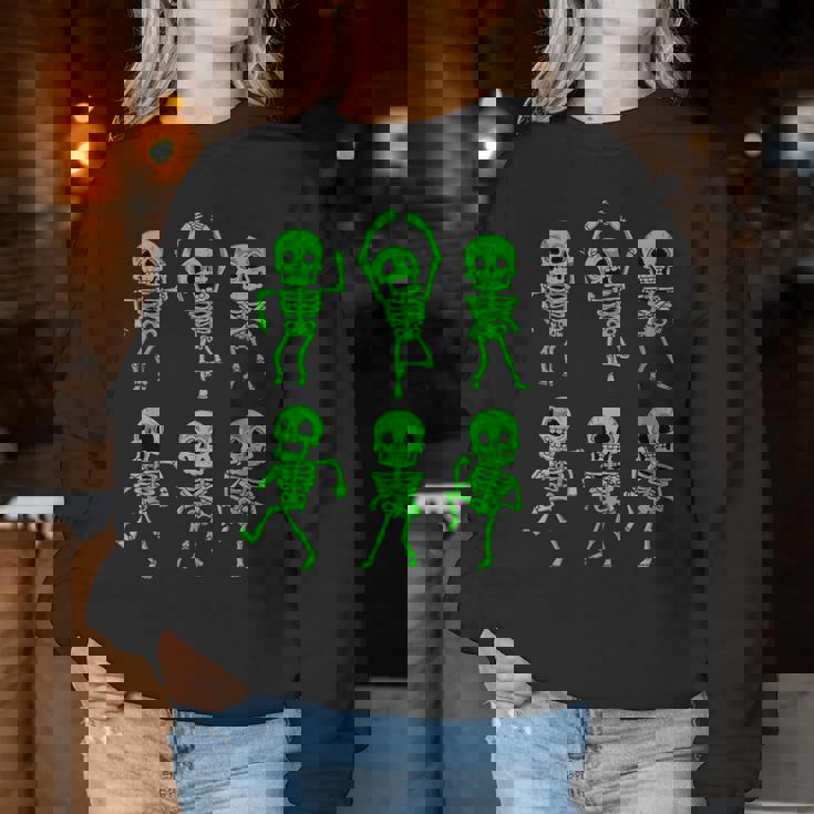 ハロウィン ダンシングスケルトン グリーン 不気味な男の子 女の子 キッズ レディーススウェットシャツ 面白い贈り物