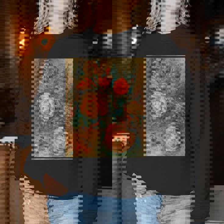 バラの花束 ルノワール 印象派 カラフル絵画 レディーススウェットシャツ 面白い贈り物