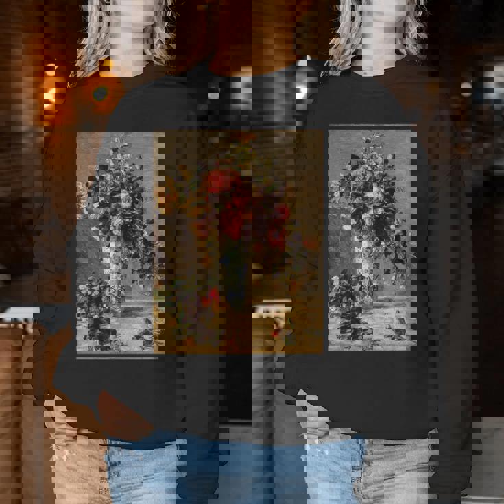 ピエール・オーギュスト ルノワールのバラとジャスミン デルフト花瓶 長袖tシャツ レディーススウェットシャツ 面白い贈り物