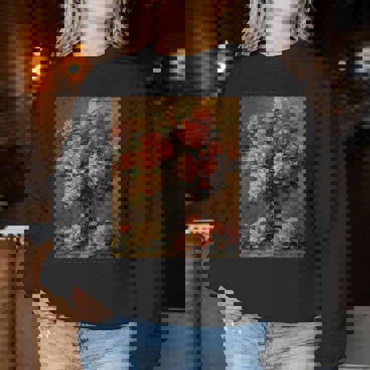 ピエール・オーギュスト・ルノワール作「花瓶の中のバラ」 ガーデンフラワー レディーススウェットシャツ 面白い贈り物