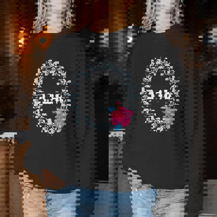 フラダンス フラ レッスン用 アロハ トロピカル ハワイ ハイビスカス かわいい 花 ハワイアン 人気 黒 南国 レディーススウェットシャツ 面白い贈り物