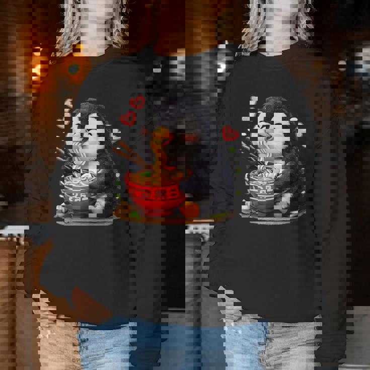 ペンギン食べる ラーメン 麺 ペンギン 男の子 女の子 キッズ 大人 レディーススウェットシャツ 面白い贈り物