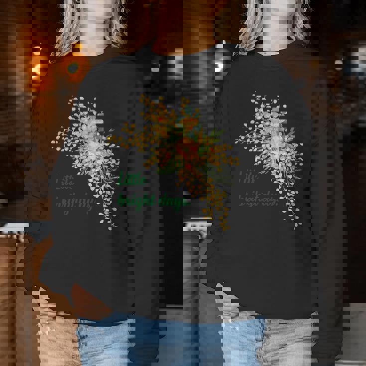 ミモザ 花柄 Little Bright Days ナチュラル 春カラー フラワーデザイン 長袖tシャツ レディーススウェットシャツ 面白い贈り物