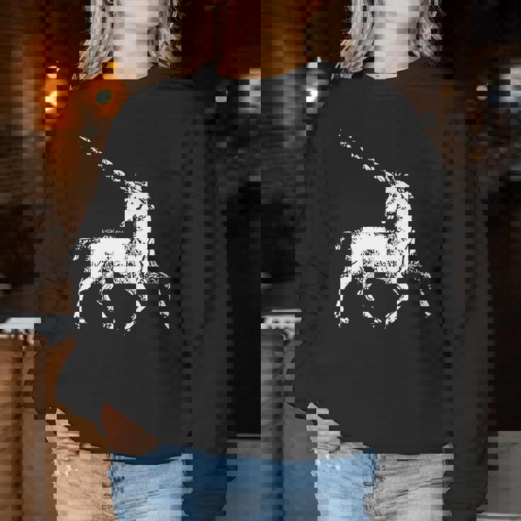 ユニコーン 神話上の生き物 おとぎ話 ファンタジー ヴィンテージ 古い Unicorn Fairy Tale Horse 長袖tシャツ レディーススウェットシャツ 面白い贈り物