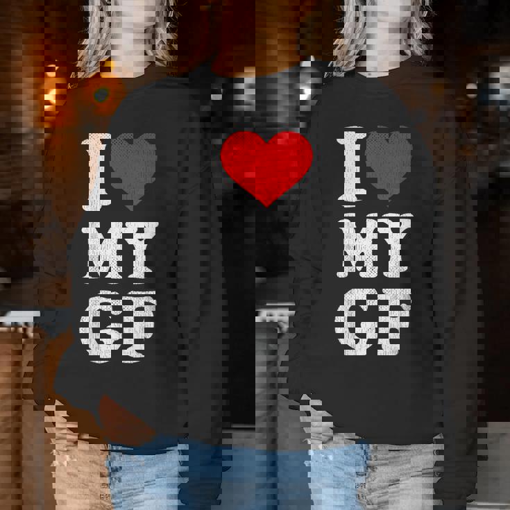 ユーズド加工 I Heart My Girlfriend アパレル I Love My Gf レディーススウェットシャツ 面白い贈り物