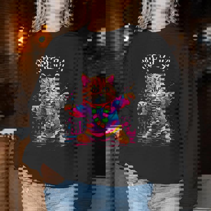 レベッカ 踊る子猫デザイン 女の子 名前 レベッカ レディーススウェットシャツ 面白い贈り物