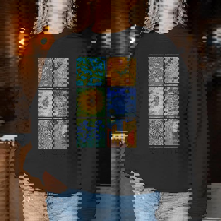 ヴァン・ゴッホコラージュ 星月夜 ひまわり アーモンドの花 レディーススウェットシャツ 面白い贈り物