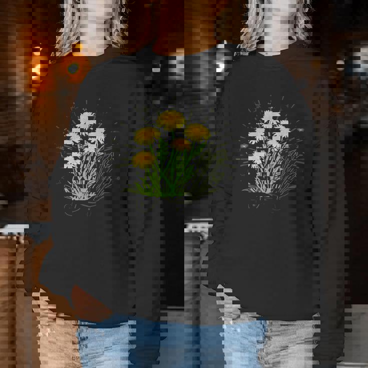 星と水晶の先端の夏の花とタンポポ レディーススウェットシャツ 面白い贈り物